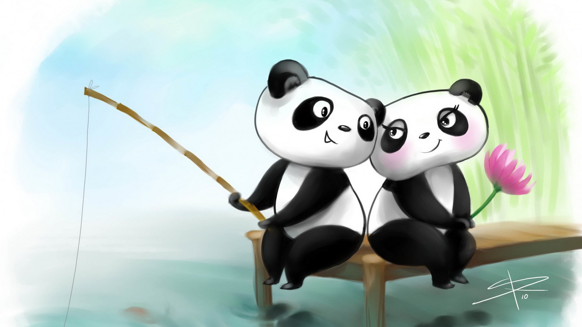 Cute Couple Panda Wallpaper 1920x1080