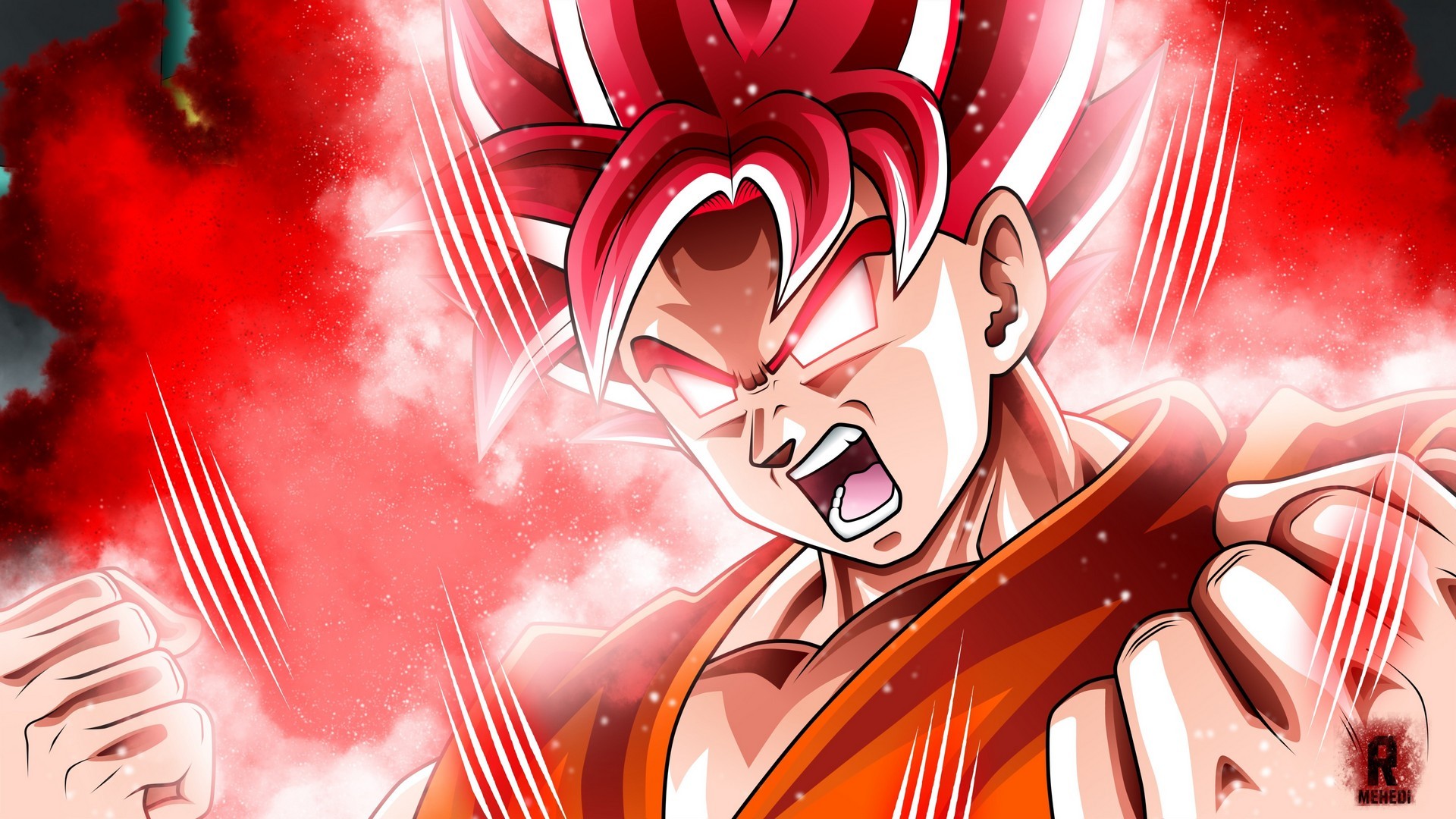 Goku Super Saiyan God Desktop Wallpaper with image resolution 1920x1080 pixel. You can use this wallpaper as background for your desktop Computer Screensavers, Android or iPhone smartphones