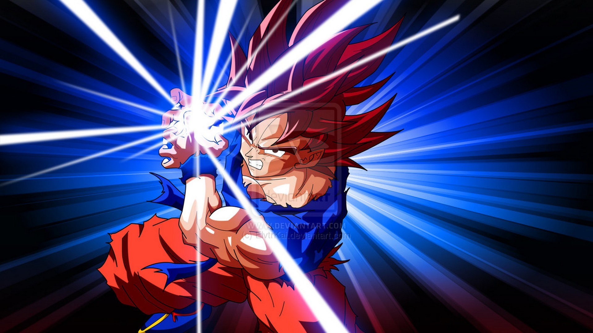 Wallpaper Goku Super Saiyan God Desktop with image resolution 1920x1080 pixel. You can use this wallpaper as background for your desktop Computer Screensavers, Android or iPhone smartphones